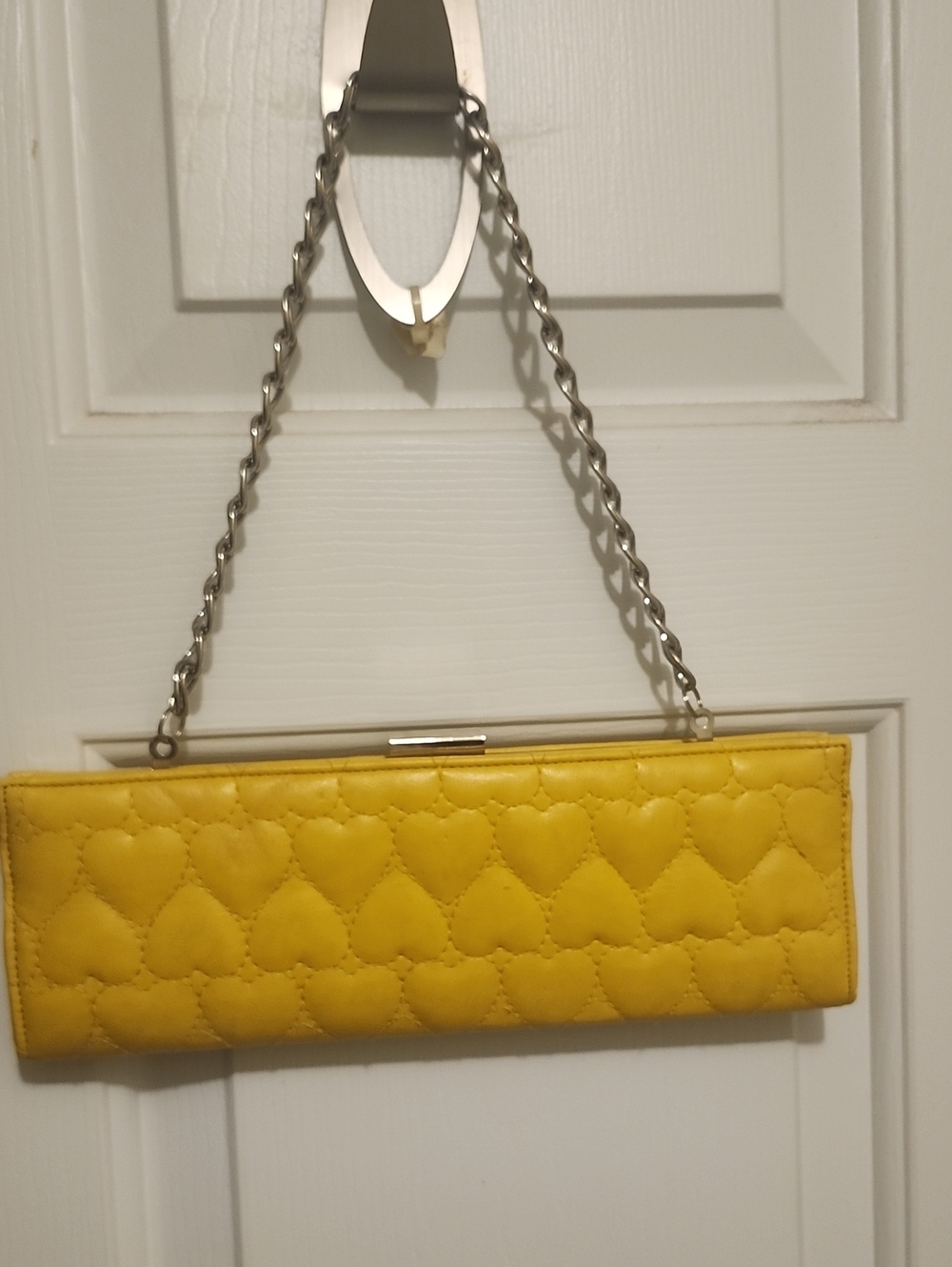 Yellow Quilted Heart-Pattern Chain Wristlet Clutch